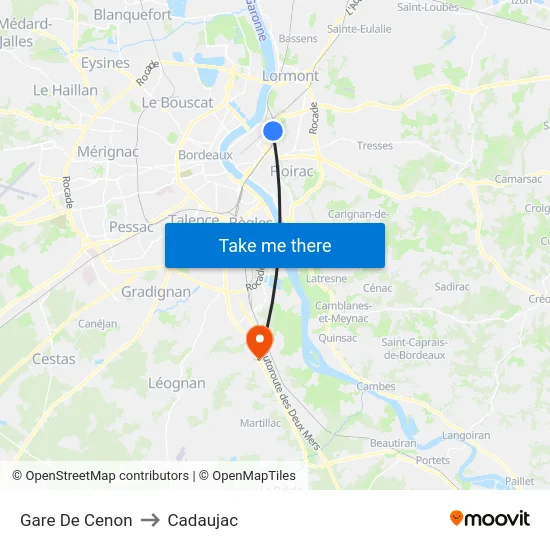 Gare De Cenon to Cadaujac map