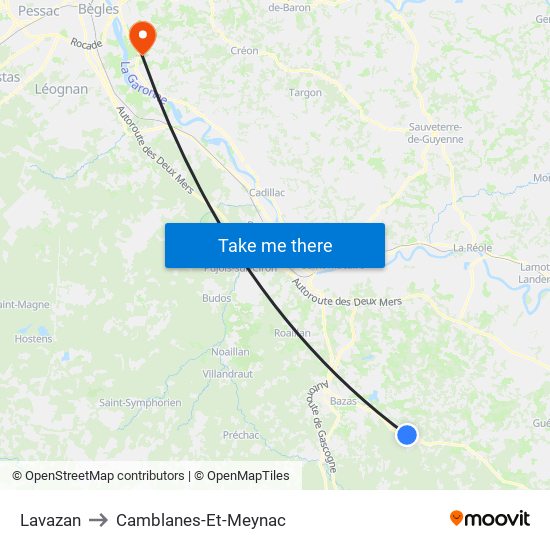 Lavazan to Camblanes-Et-Meynac map