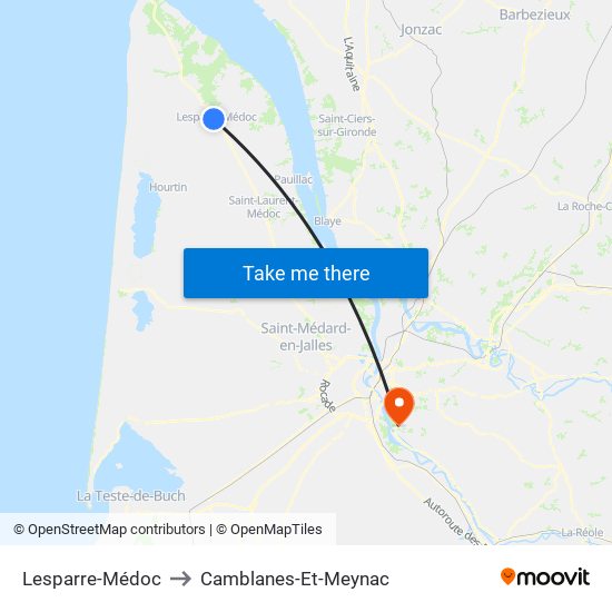 Lesparre-Médoc to Camblanes-Et-Meynac map