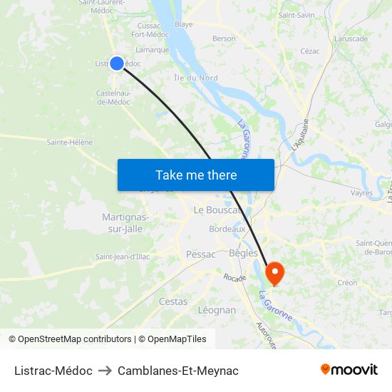 Listrac-Médoc to Camblanes-Et-Meynac map