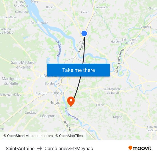 Saint-Antoine to Camblanes-Et-Meynac map