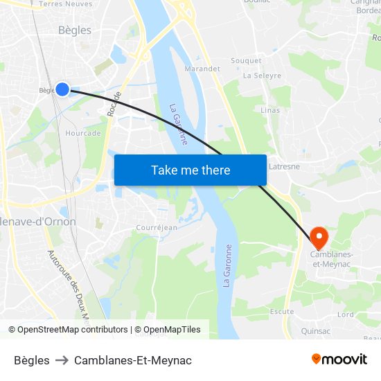 Bègles to Camblanes-Et-Meynac map