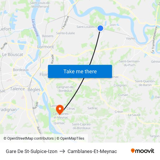 Gare De St-Sulpice-Izon to Camblanes-Et-Meynac map