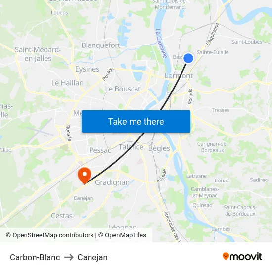 Carbon-Blanc to Canejan map