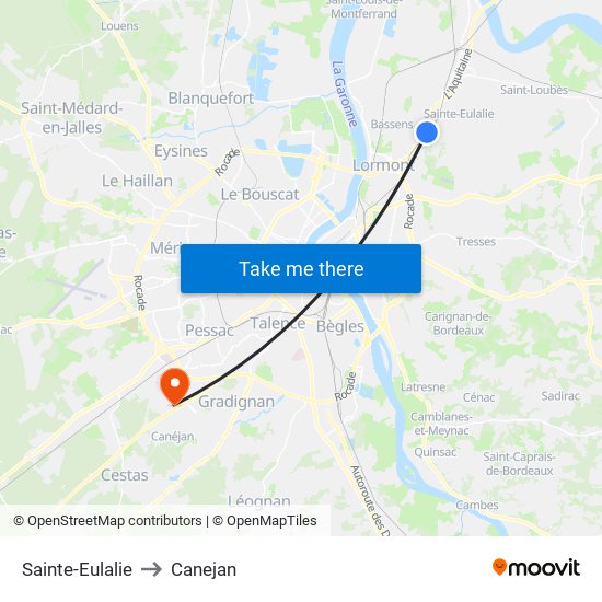 Sainte-Eulalie to Canejan map