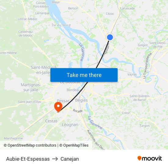 Aubie-Et-Espessas to Canejan map