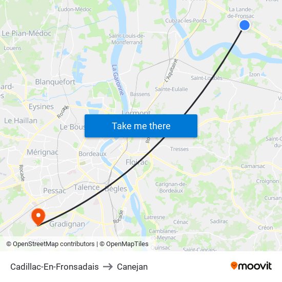 Cadillac-En-Fronsadais to Canejan map