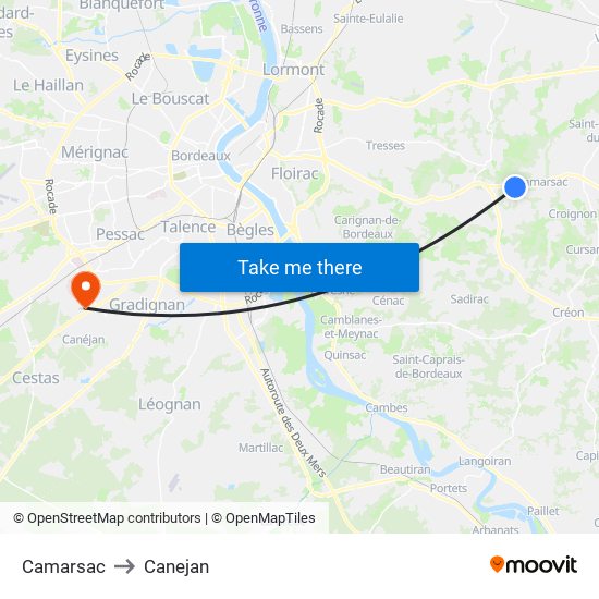 Camarsac to Canejan map