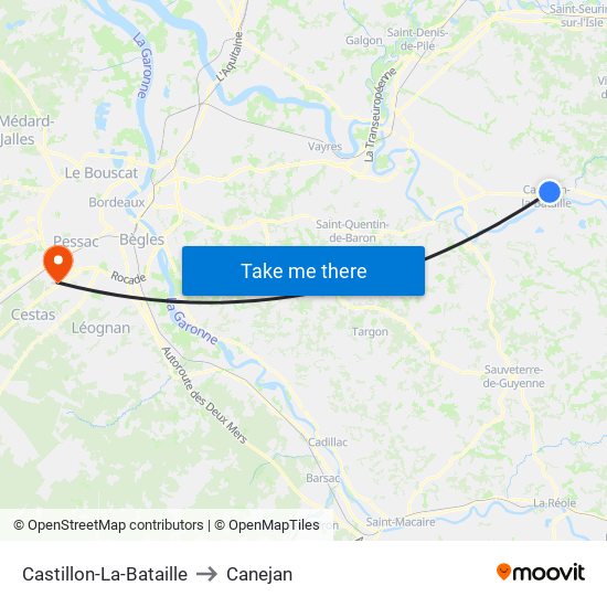 Castillon-La-Bataille to Canejan map