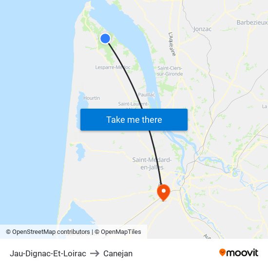 Jau-Dignac-Et-Loirac to Canejan map