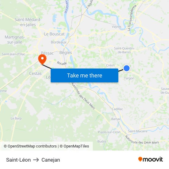 Saint-Léon to Canejan map