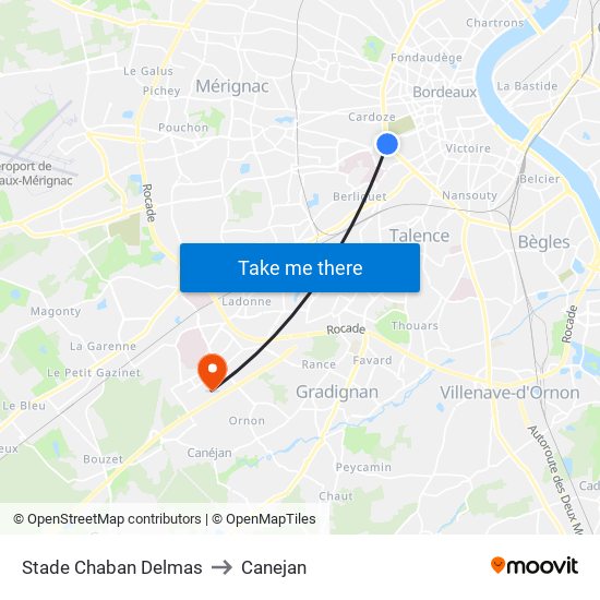 Stade Chaban Delmas to Canejan map