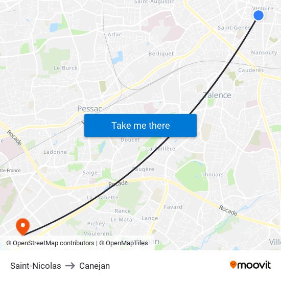 Saint-Nicolas to Canejan map