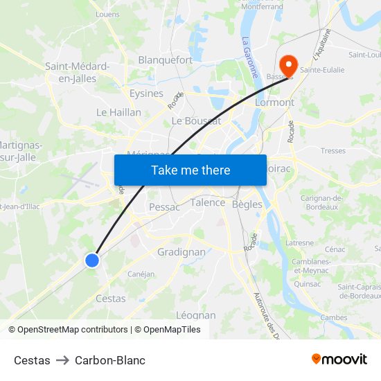Cestas to Carbon-Blanc map