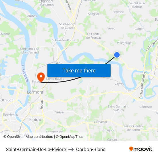 Saint-Germain-De-La-Rivière to Carbon-Blanc map