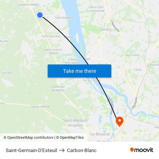 Saint-Germain-D'Esteuil to Carbon-Blanc map