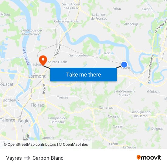 Vayres to Carbon-Blanc map