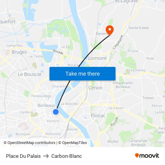 Place Du Palais to Carbon-Blanc map