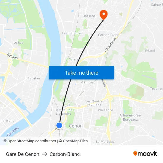 Gare De Cenon to Carbon-Blanc map