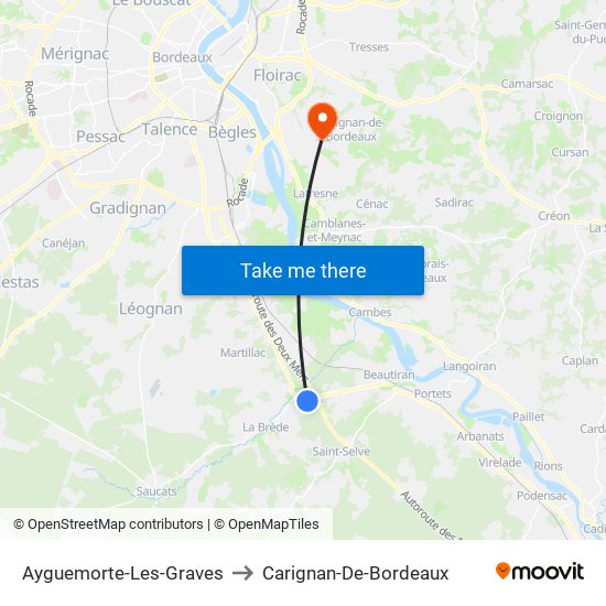 Ayguemorte-Les-Graves to Carignan-De-Bordeaux map