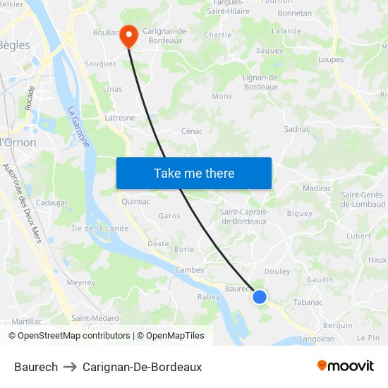 Baurech to Carignan-De-Bordeaux map