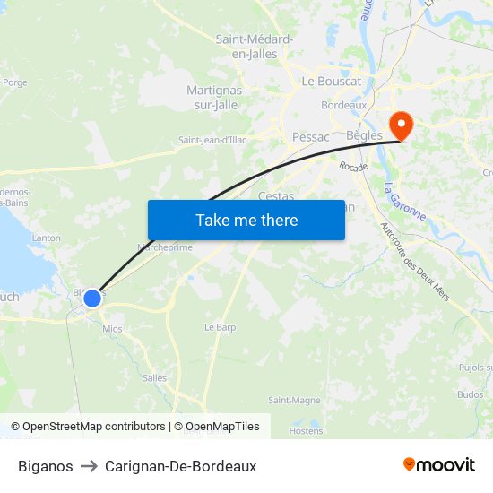 Biganos to Carignan-De-Bordeaux map