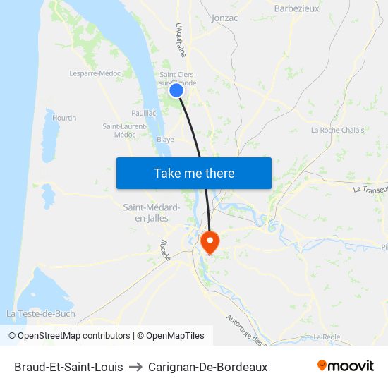 Braud-Et-Saint-Louis to Carignan-De-Bordeaux map