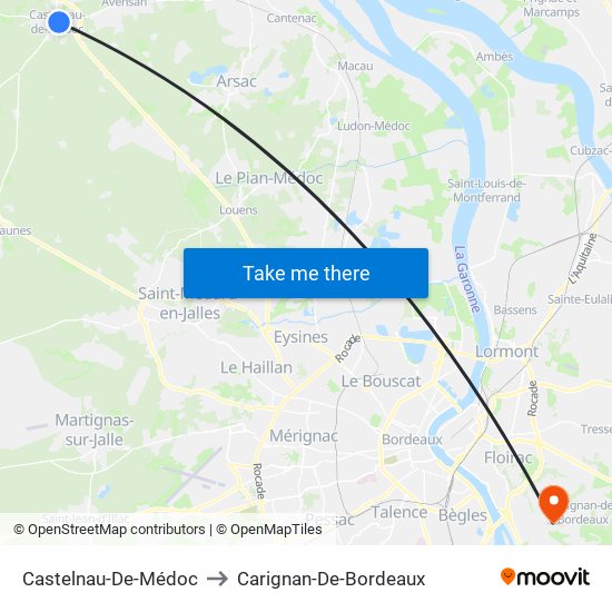 Castelnau-De-Médoc to Carignan-De-Bordeaux map