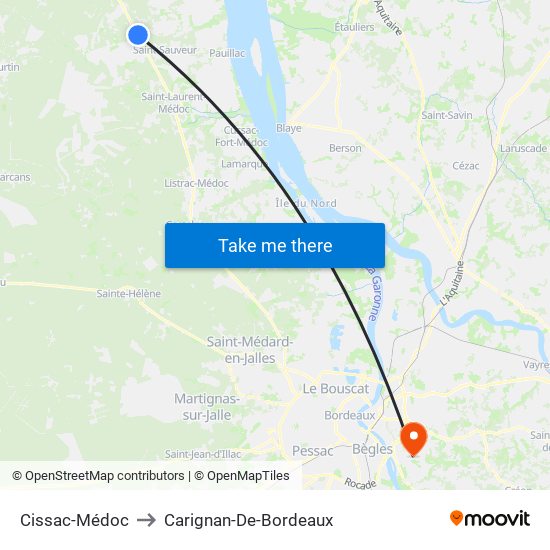 Cissac-Médoc to Carignan-De-Bordeaux map