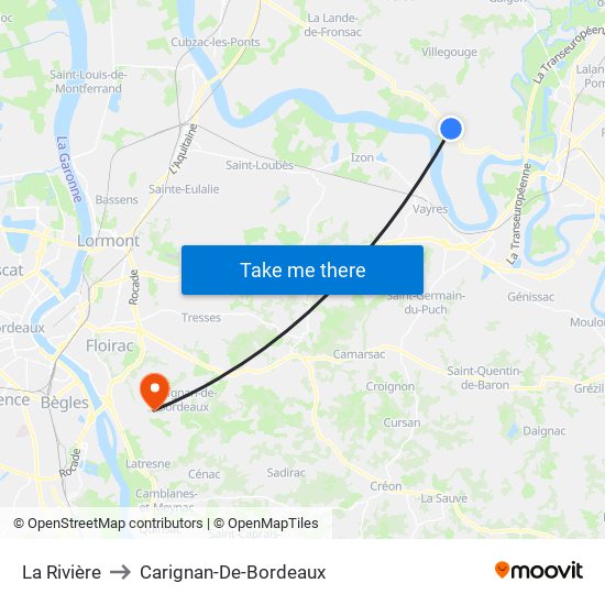 La Rivière to Carignan-De-Bordeaux map