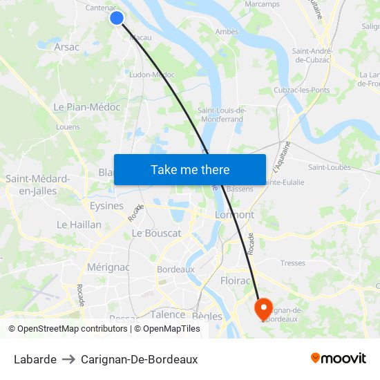 Labarde to Carignan-De-Bordeaux map