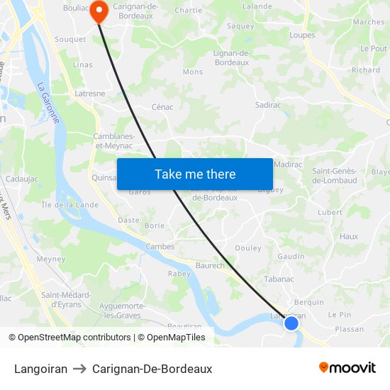 Langoiran to Carignan-De-Bordeaux map