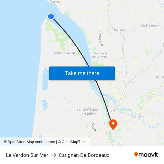 Le Verdon-Sur-Mer to Carignan-De-Bordeaux map