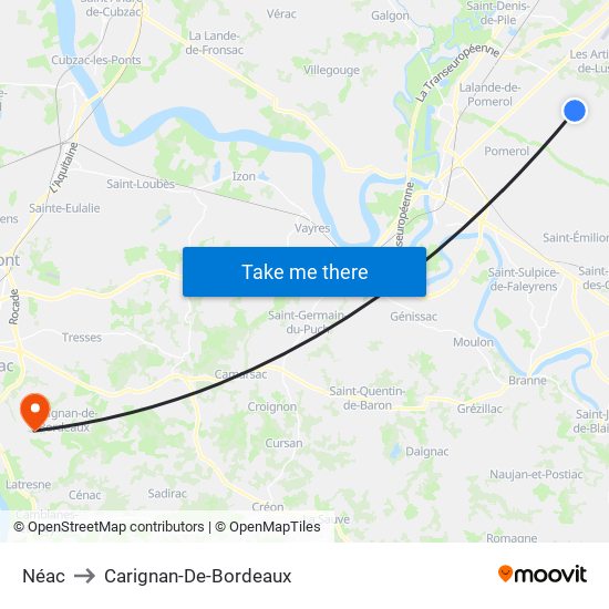 Néac to Carignan-De-Bordeaux map