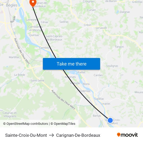 Sainte-Croix-Du-Mont to Carignan-De-Bordeaux map