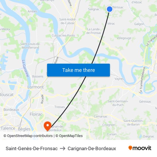 Saint-Genès-De-Fronsac to Carignan-De-Bordeaux map