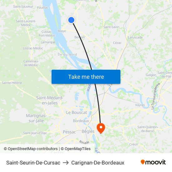 Saint-Seurin-De-Cursac to Carignan-De-Bordeaux map