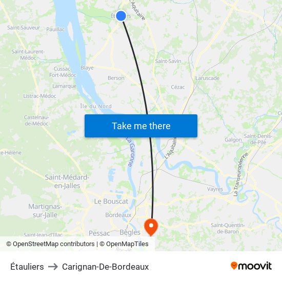 Étauliers to Carignan-De-Bordeaux map