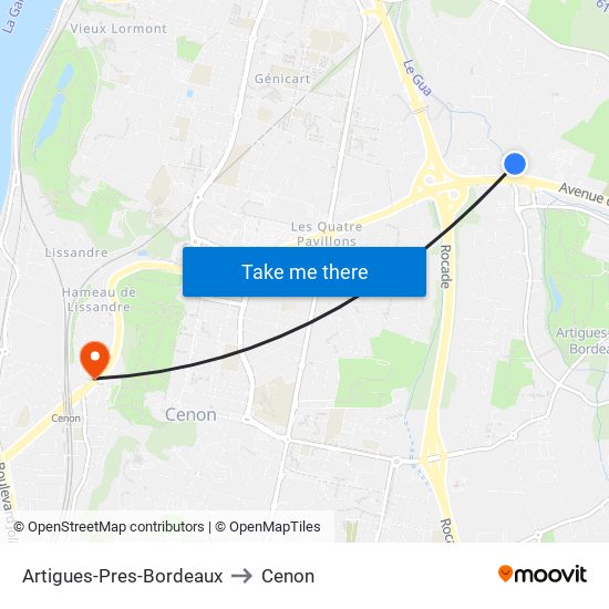 Artigues-Pres-Bordeaux to Cenon map