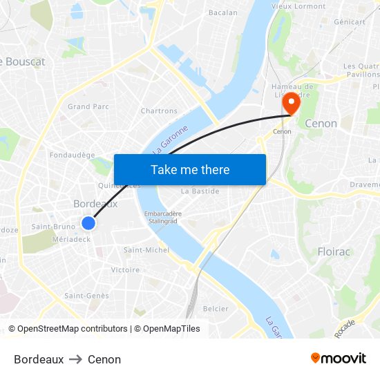 Bordeaux to Cenon map