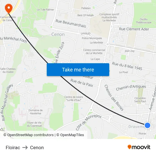 Floirac to Cenon map