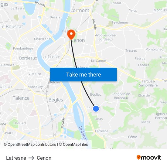 Latresne to Cenon map