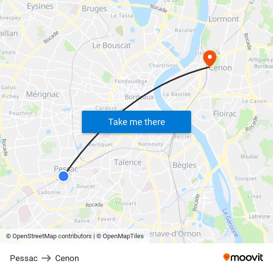 Pessac to Cenon map
