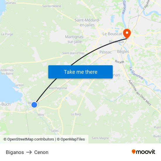 Biganos to Cenon map