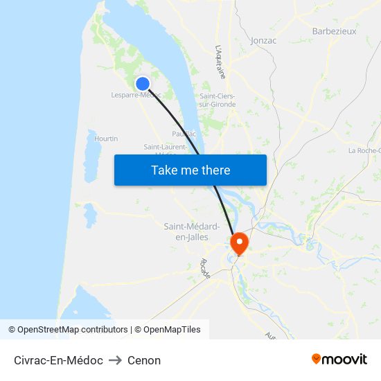 Civrac-En-Médoc to Cenon map