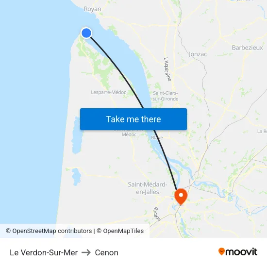 Le Verdon-Sur-Mer to Cenon map