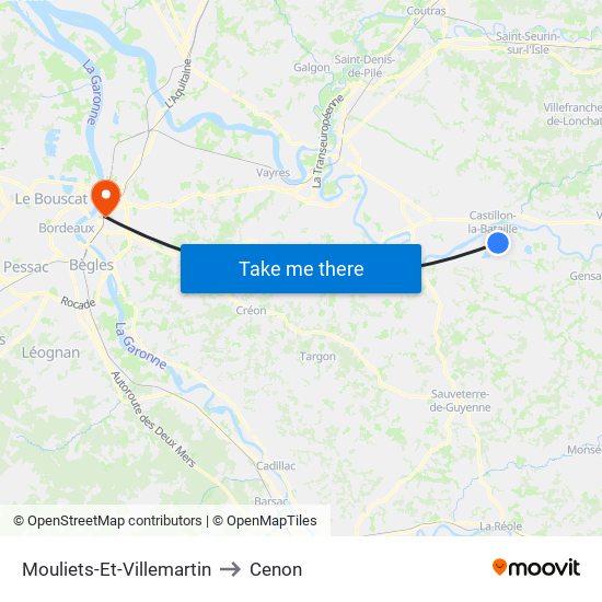 Mouliets-Et-Villemartin to Cenon map