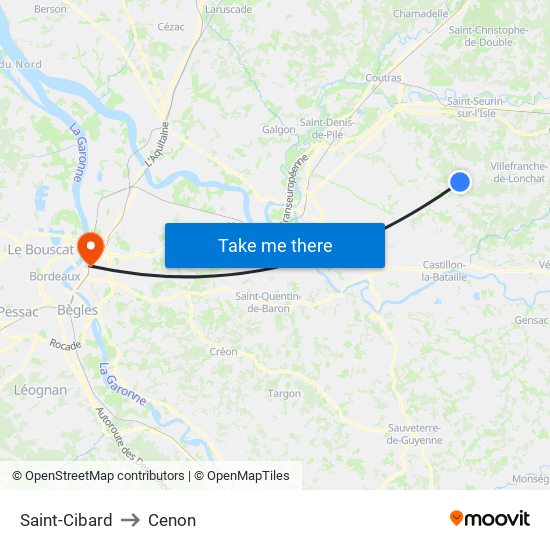 Saint-Cibard to Cenon map