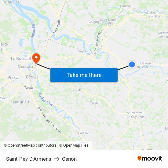 Saint-Pey-D'Armens to Cenon map