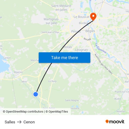 Salles to Cenon map